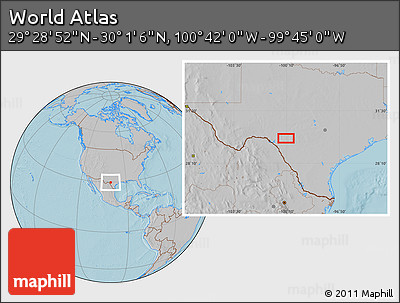 Gray Location Map of the Area around 29° 44' 59" N, 100° 13' 29" W, hill shading