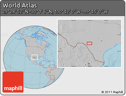 Gray Location Map of the Area around 29° 44' 59" N, 100° 13' 29" W, hill shading