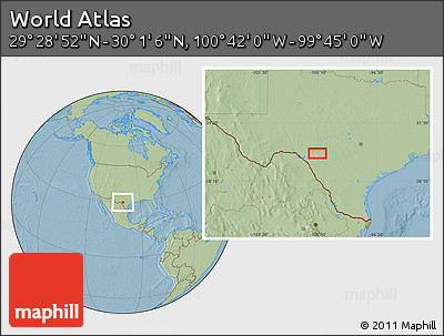 Savanna Style Location Map of the Area around 29° 44' 59" N, 100° 13' 29" W, hill shading