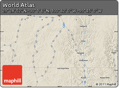 Shaded Relief Map of the Area around 29° 44' 59" N, 100° 13' 29" W