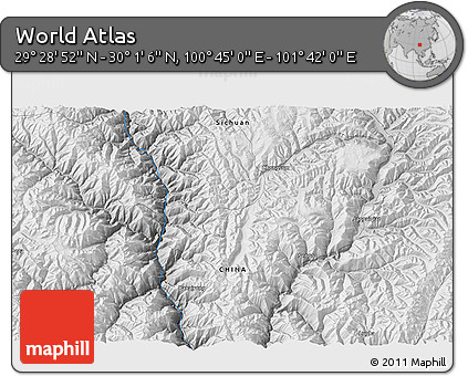 Physical 3D Map of the Area around 29° 44' 59" N, 101° 13' 29" E