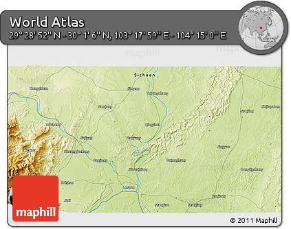 Physical 3D Map of the Area around 29° 44' 59" N, 103° 46' 30" E