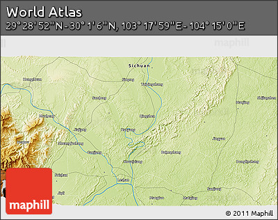Physical 3D Map of the Area around 29° 44' 59" N, 103° 46' 30" E