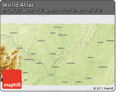 Physical 3D Map of the Area around 29° 44' 59" N, 103° 46' 30" E