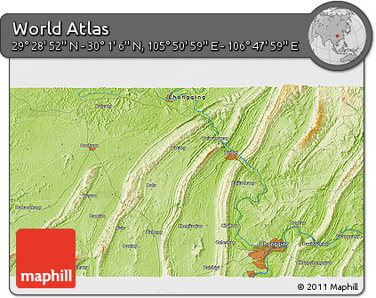 Physical 3D Map of the Area around 29° 44' 59" N, 106° 19' 29" E