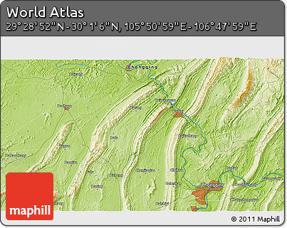Physical 3D Map of the Area around 29° 44' 59" N, 106° 19' 29" E