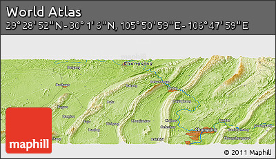 Physical Panoramic Map of the Area around 29° 44' 59" N, 106° 19' 29" E
