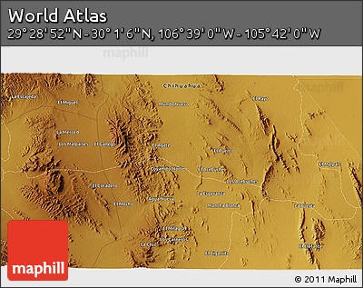 Physical 3D Map of the Area around 29° 44' 59" N, 106° 10' 30" W