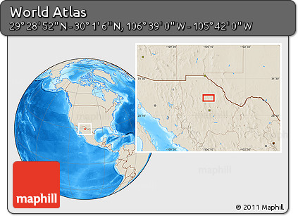 Shaded Relief Location Map of the Area around 29° 44' 59" N, 106° 10' 30" W