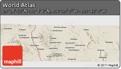 Shaded Relief Panoramic Map of the Area around 29° 44' 59" N, 106° 10' 30" W