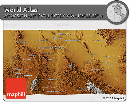 Physical 3D Map of the Area around 29° 44' 59" N, 107° 1' 30" W