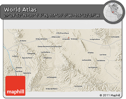 Shaded Relief 3D Map of the Area around 29° 44' 59" N, 107° 1' 30" W
