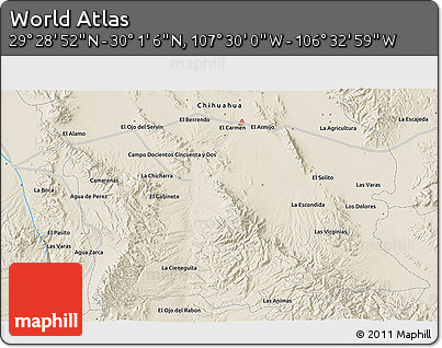 Shaded Relief 3D Map of the Area around 29° 44' 59" N, 107° 1' 30" W