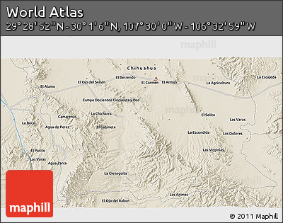 Shaded Relief 3D Map of the Area around 29° 44' 59" N, 107° 1' 30" W