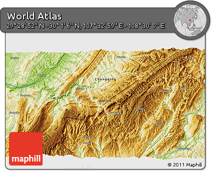 Physical 3D Map of the Area around 29° 44' 59" N, 108° 1' 30" E