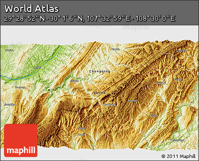 Physical 3D Map of the Area around 29° 44' 59" N, 108° 1' 30" E