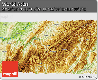 Physical 3D Map of the Area around 29° 44' 59" N, 108° 1' 30" E