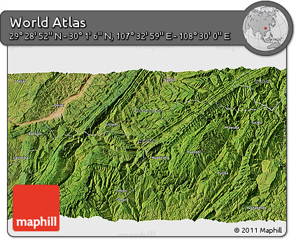 Satellite 3D Map of the Area around 29° 44' 59" N, 108° 1' 30" E