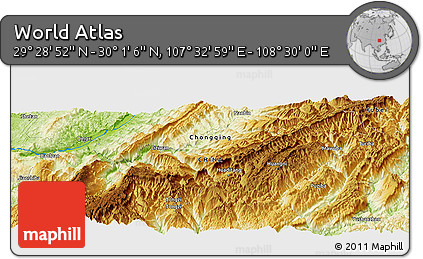 Physical Panoramic Map of the Area around 29° 44' 59" N, 108° 1' 30" E