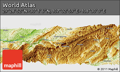 Physical Panoramic Map of the Area around 29° 44' 59" N, 108° 1' 30" E