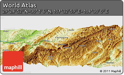 Physical Panoramic Map of the Area around 29° 44' 59" N, 108° 1' 30" E