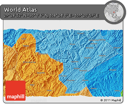 Political 3D Map of the Area around 29° 44' 59" N, 108° 52' 30" E