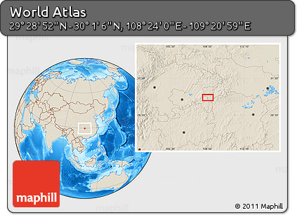 Shaded Relief Location Map of the Area around 29° 44' 59" N, 108° 52' 30" E