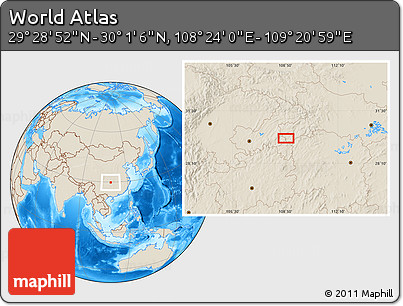 Shaded Relief Location Map of the Area around 29° 44' 59" N, 108° 52' 30" E