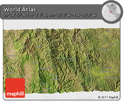 Satellite 3D Map of the Area around 29° 44' 59" N, 108° 43' 29" W