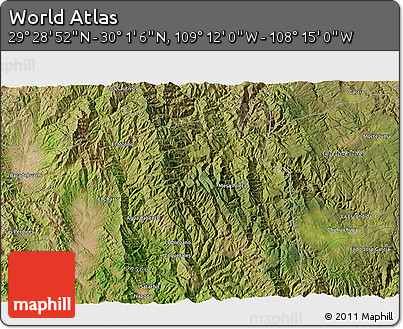 Satellite 3D Map of the Area around 29° 44' 59" N, 108° 43' 29" W