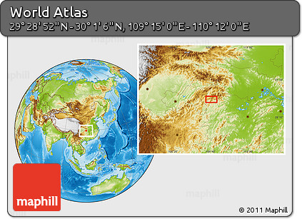 Physical Location Map of the Area around 29° 44' 59" N, 109° 43' 29" E