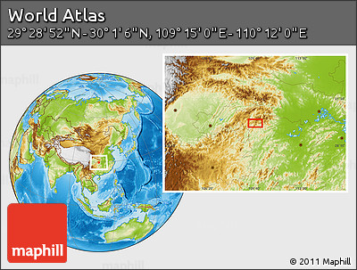 Physical Location Map of the Area around 29° 44' 59" N, 109° 43' 29" E