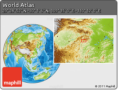 Physical Location Map of the Area around 29° 44' 59" N, 109° 43' 29" E