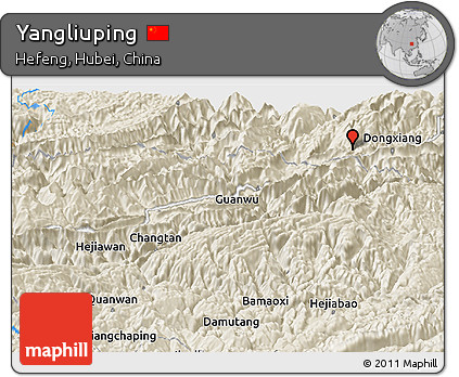 Shaded Relief Panoramic Map of Yangliuping