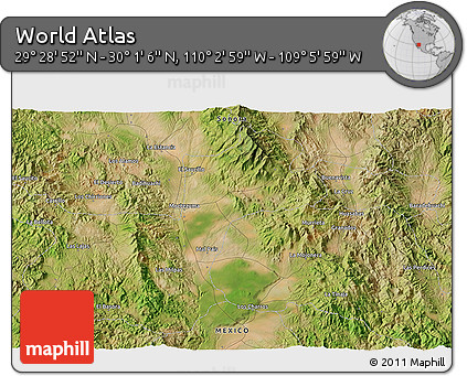 Satellite 3D Map of the Area around 29° 44' 59" N, 109° 34' 29" W