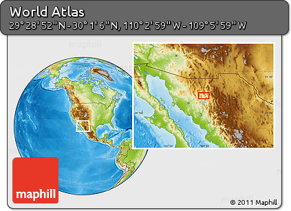 Physical Location Map of the Area around 29° 44' 59" N, 109° 34' 29" W