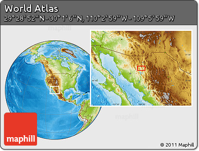 Physical Location Map of the Area around 29° 44' 59" N, 109° 34' 29" W
