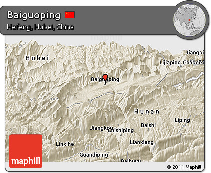 Shaded Relief Panoramic Map of Baiguoping