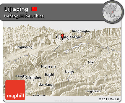 Shaded Relief Panoramic Map of Lijiaping