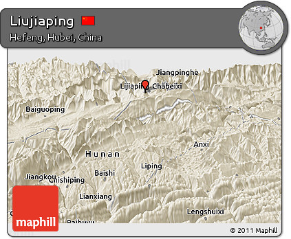 Shaded Relief Panoramic Map of Liujiaping