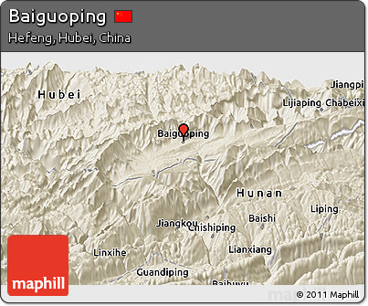 Shaded Relief Panoramic Map of Baiguoping