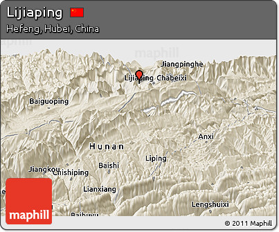 Shaded Relief Panoramic Map of Lijiaping