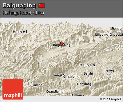 Shaded Relief Panoramic Map of Baiguoping