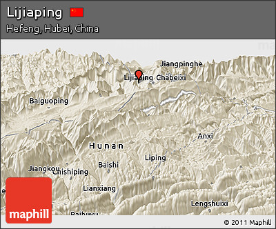 Shaded Relief Panoramic Map of Lijiaping