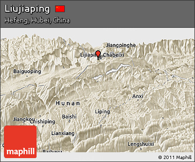Shaded Relief Panoramic Map of Liujiaping