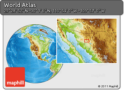 Physical Location Map of the Area around 29° 44' 59" N, 110° 25' 30" W