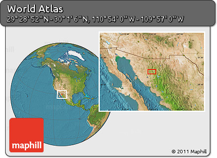 Satellite Location Map of the Area around 29° 44' 59" N, 110° 25' 30" W