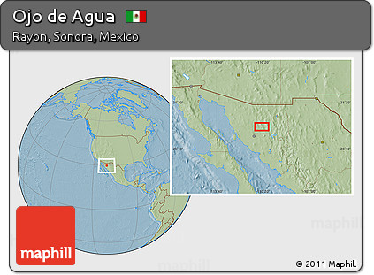 Savanna Style Location Map of Ojo De Agua, hill shading