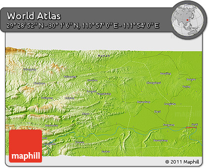 Physical 3D Map of the Area around 29° 44' 59" N, 111° 25' 30" E
