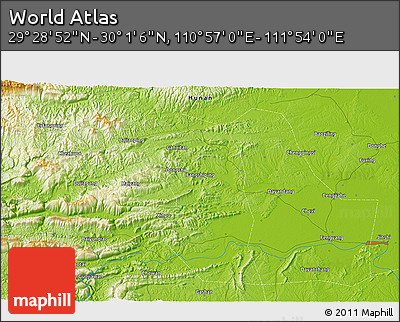 Physical 3D Map of the Area around 29° 44' 59" N, 111° 25' 30" E